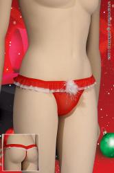 Red thong with lace and pon pon.