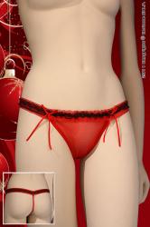 Perizoma rosso con merletto in pizzo nero.