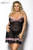 Linden - Camicia da notte nera con rifiniture rosa.
