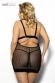 SOLANGE - Chemise nera in tulle con inserti in satin.