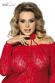 Alecto Ornament - Collarino rosso in raso con rosa ornamentale.