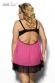 CARINOLA - Babydoll in tulle rosa e satin nero con volants.