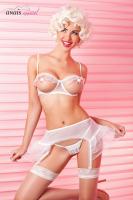 CORSIA  Intimo tre pezzi in tulle bianco con volants.