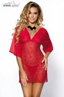 LORNA - Camicia da notte rossa in tulle con ricami floreali.