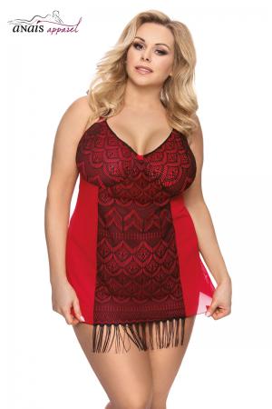Dharma - Chemise rossa e nera con frange e stringatura posteriore.