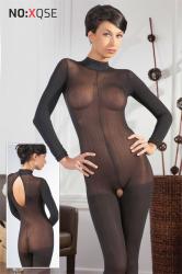 Catsuit nera a maniche lunghe con colletto.