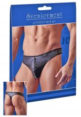 Tanga nero opaco con zip e strass.