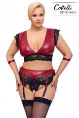 Set bondage in pizzo nero e tessuto rosso.