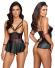 Set intimo 2 pezzi in tessuto nero opaco con polsini.
