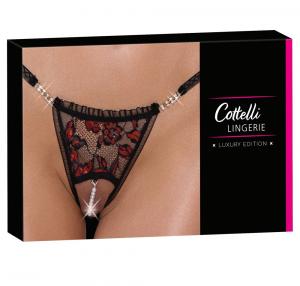 Tanga aperto ricamato con perle e strass.