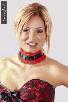 Collarino in pizzo e satin rosso/nero con fiore.