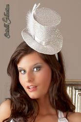 Cappello argentato con cerchietto e piuma.