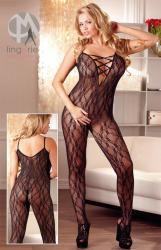 Catsuit nera in pizzo con criss cross.