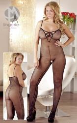 Catsuit nera a rete con lavorazione laterale. XXL