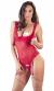Body rosso in tulle e pizzo con coppe e cavallo removibili.