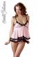 Babydoll rosa con merletti neri.