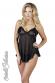 Babydoll in tulle con merletti e coppe aperte.