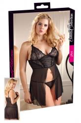 Babydoll in rete con coppe in pizzo.