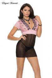 Chemise in tulle con ricami. Nero/rosa.