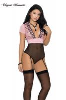 Body in microrete nero/rosa con ricami.