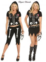 Costume scheletro 4 pezzi 3/4X. Include gonna e pinocchietti.