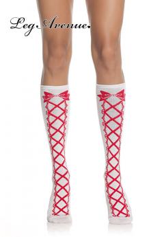 Leg Avenue: stockings with bow design and criss cross.