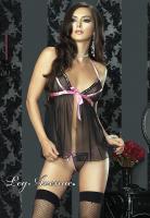Babydoll nero con nastri rosa.