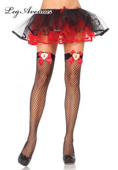 Calze a rete con fiocchi e cuori.