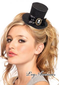 Mini cappello glitterato con fiocco e cammeo.