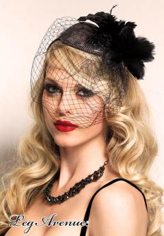 Leg Avenue Burlesque: copricapo con piume e rete.