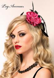 Leg Avenue Burlesque: molletta con fiore rosa e piume.