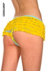 Culotte verde acqua con balze gialle.