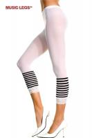 Leggings bianchi con righe nere e pizzo.