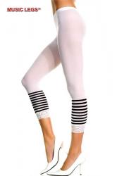 Leggings bianchi con righe nere e pizzo.
