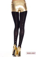 Collant nero coprente con borchie dorate.