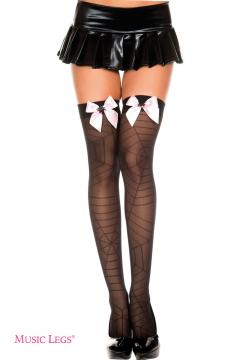 Music Legs: sheer spider web thigh hi with bow.