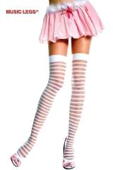 Music Legs: white horizontal stripes thigh hi.