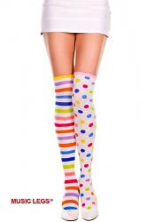 Calze multicolore a righe e pois.