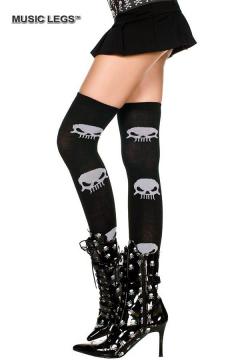 Music Legs: thigh hi with cross bone print.