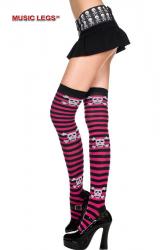 Calze nere/fucsia a righe con teschi.