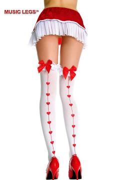 Calze bianche con cuoricini e fiocco.