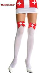 Music Legs: thigh hi with embroided cross on bow.
