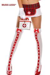 Music Legs: thigh hi with cross and lace top.