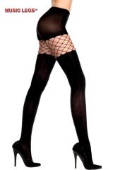 Music Legs: opaque thigh hi with fence net insert.