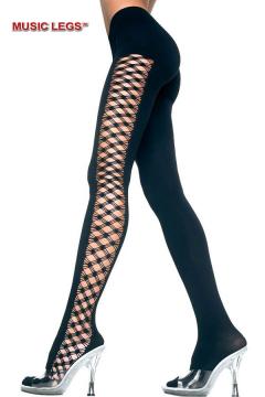 Music Legs: opague tights with multi fencenet sides. Music Legs: opague tights with multi fencenet sides.