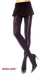 Collant nero con righe traforate.
