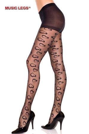 Collant velato con cuori disegnati.