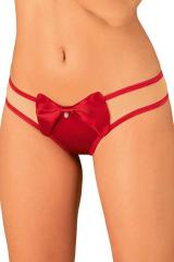 Tanga rosso con fiocco e tulle color pelle.