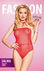 Body in tulle con nastro in vita e al collo. Rosso