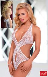 Body in pizzo con incrocio. Bianco